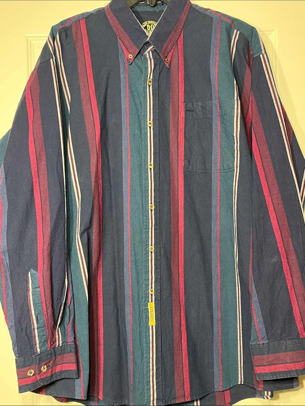 Vintage B.D. Baggies Striped Button Down Shirt XL Cotton 90s Grunge Prep USA